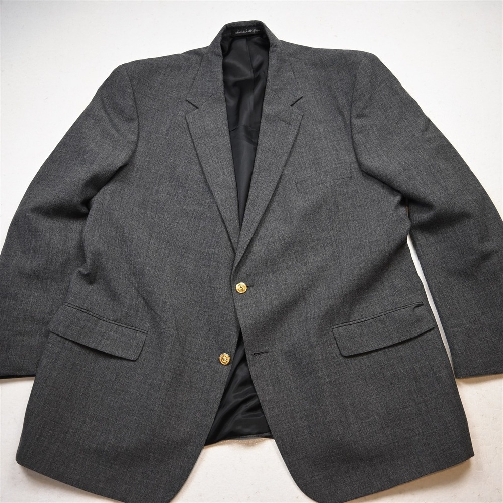 Wimbledon 48L Gray Wool Gold Button Mens Blazer Suit Jacket Sport Coat